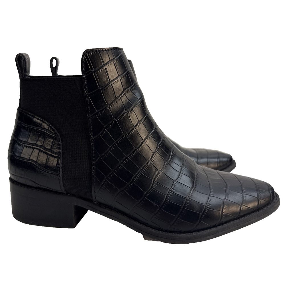 Dolce Vita Black Croc-Embossed Chelsea Booties